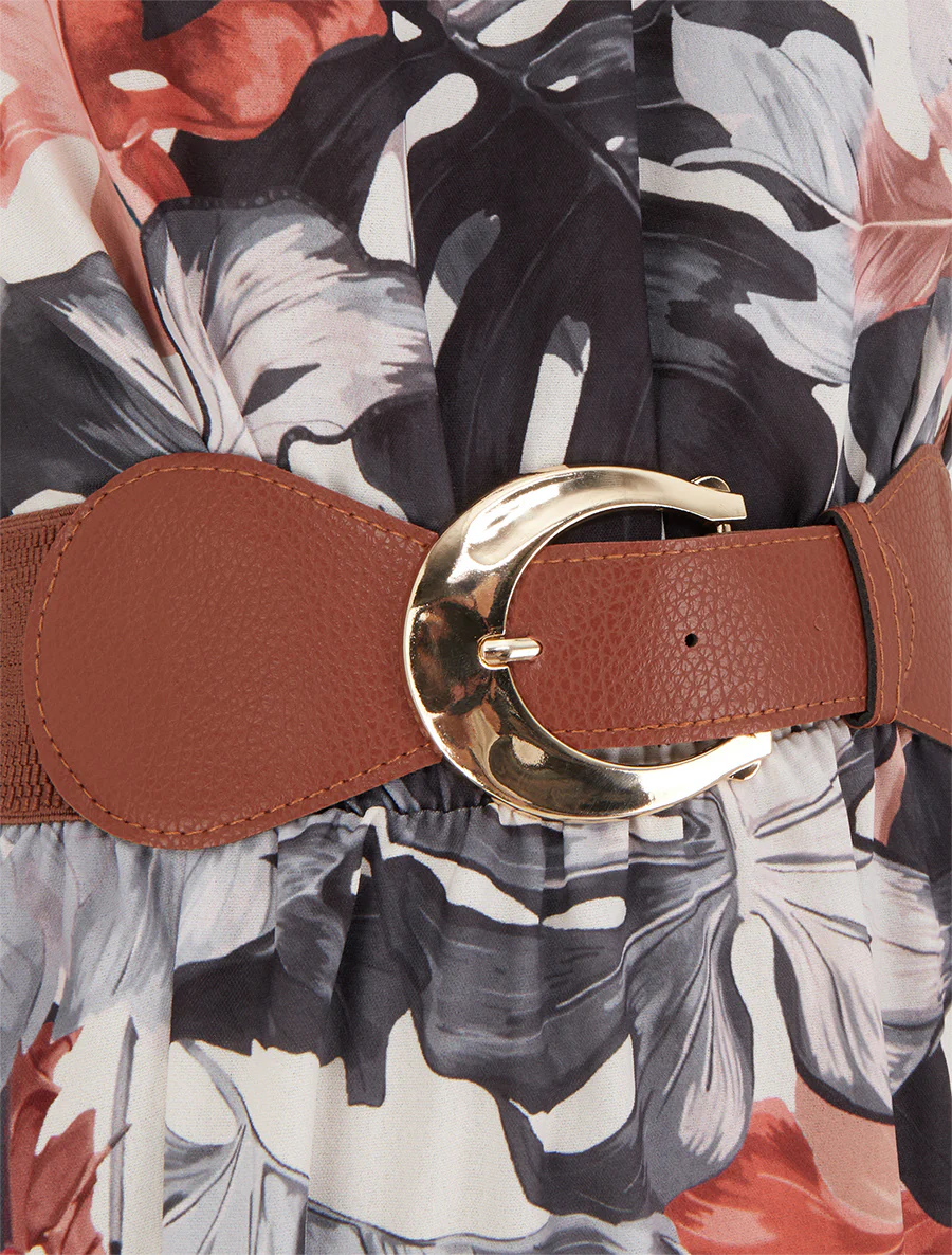 Mouwloze lange jurk met tropische print - Zwart - Image 3