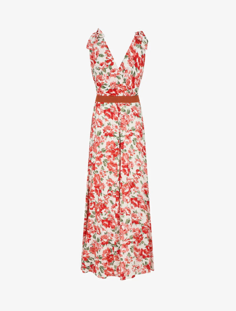 Mouwloze lange jurk met wilde rozenprint - Rood - Image 2