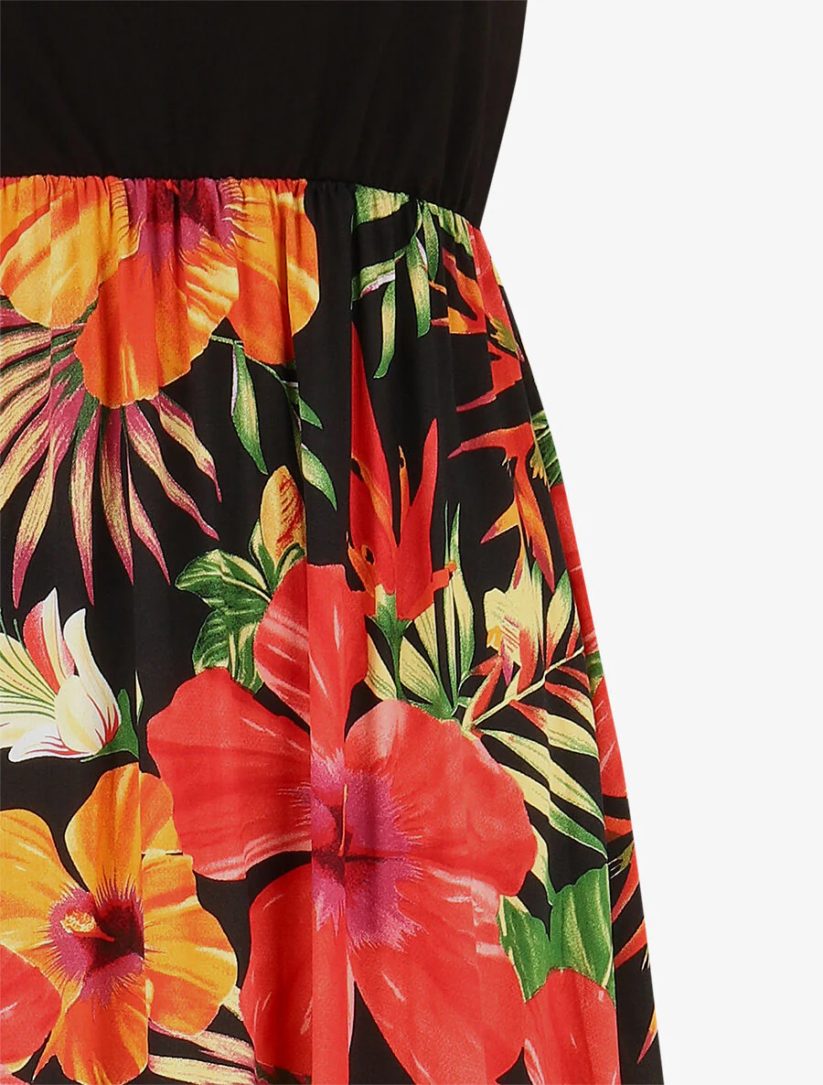 Mouwloze maxi-jurk met tropische print - Zwart - Image 3