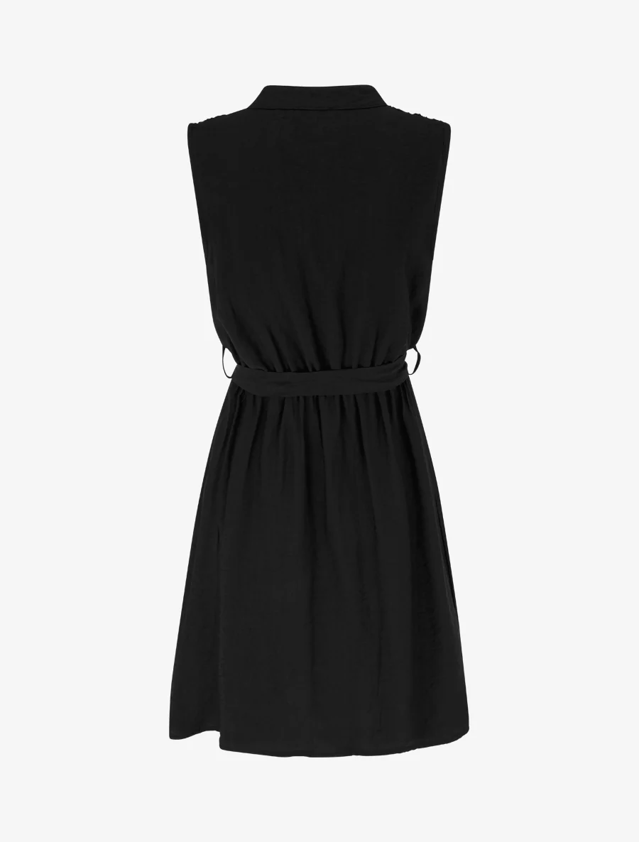 Mouwloze midi-jurk met knopen - Zwart - Image 2