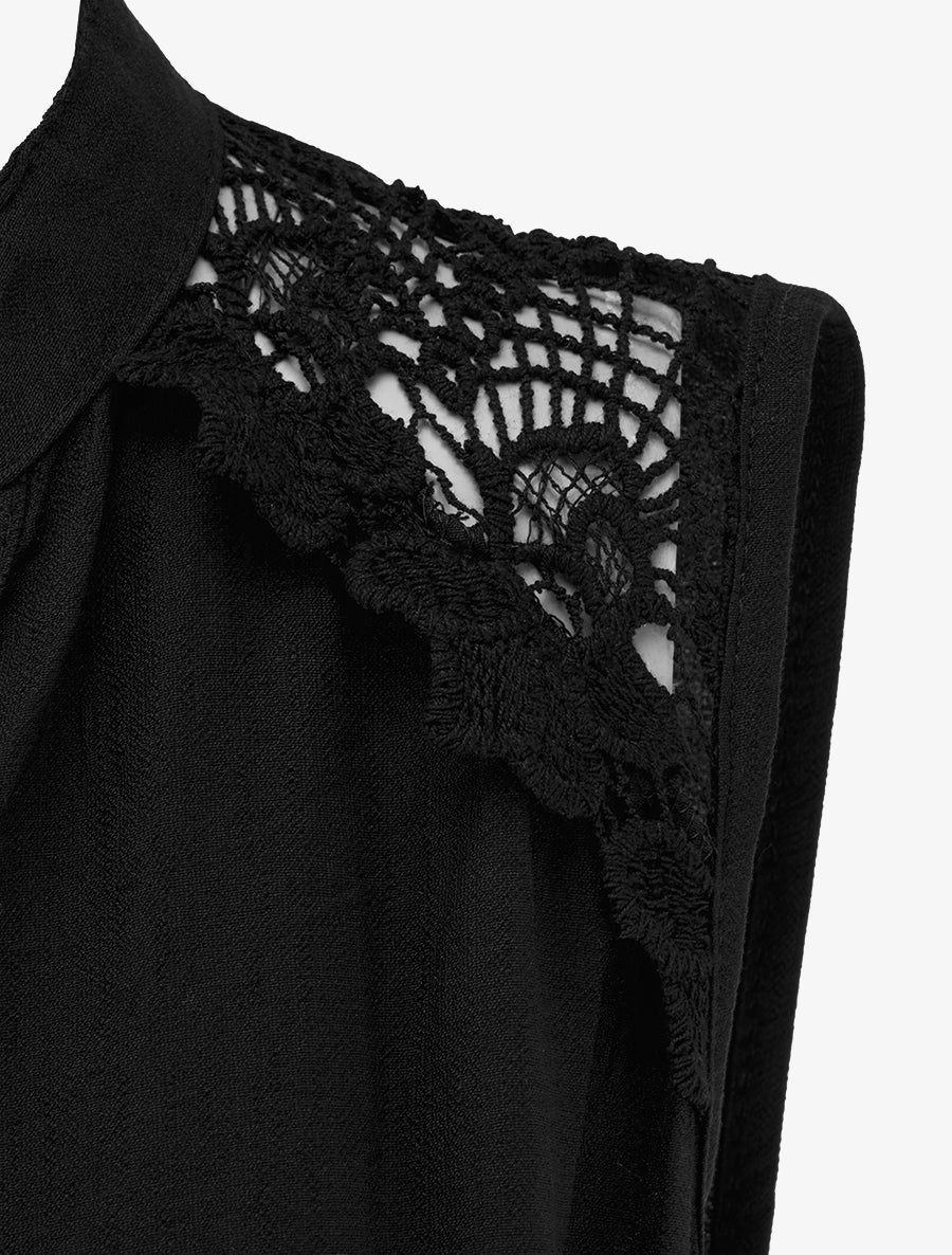 Mouwloze midi-jurk met knopen - Zwart - Image 3