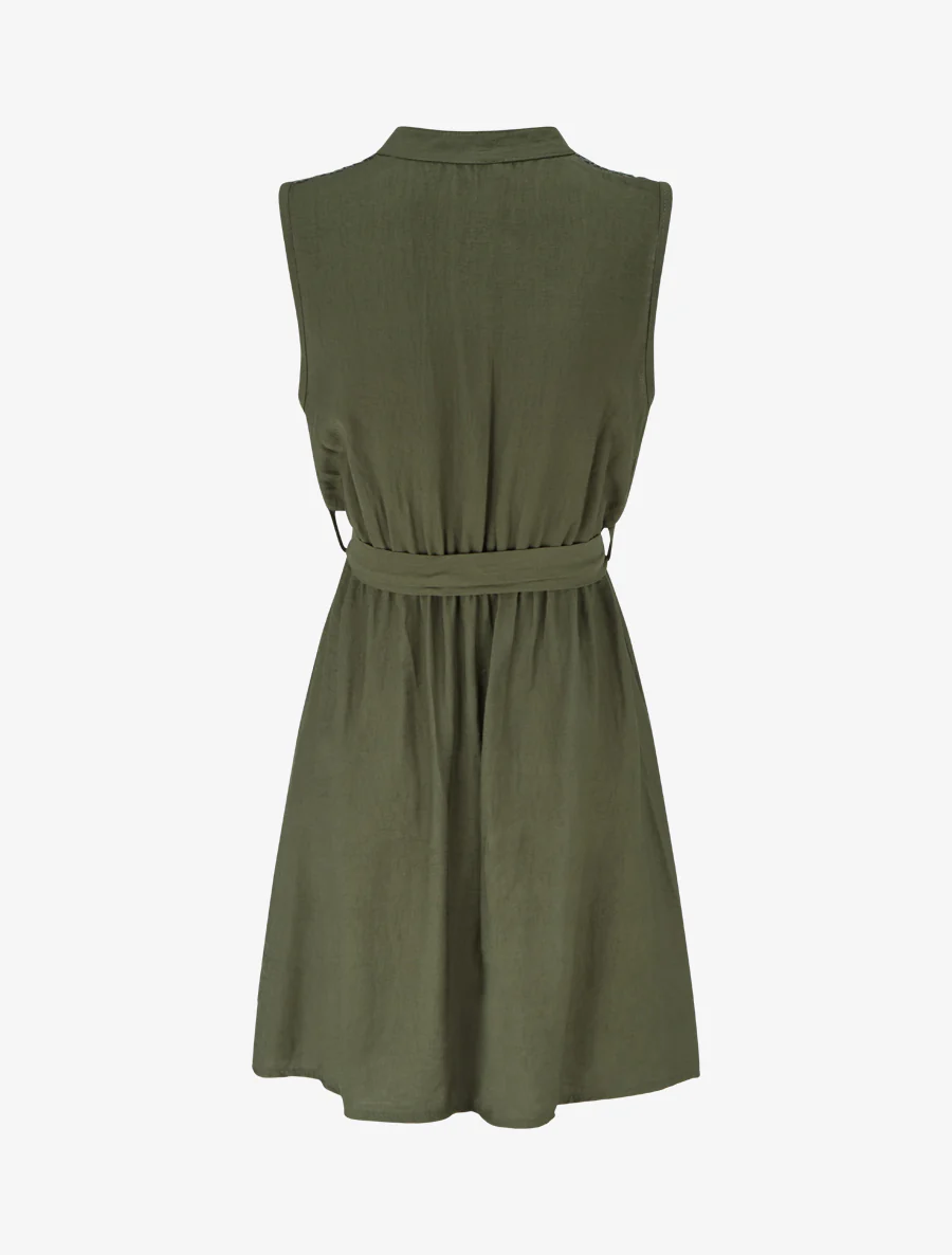 Mouwloze midi-jurk met knopen - Kaki - Image 2