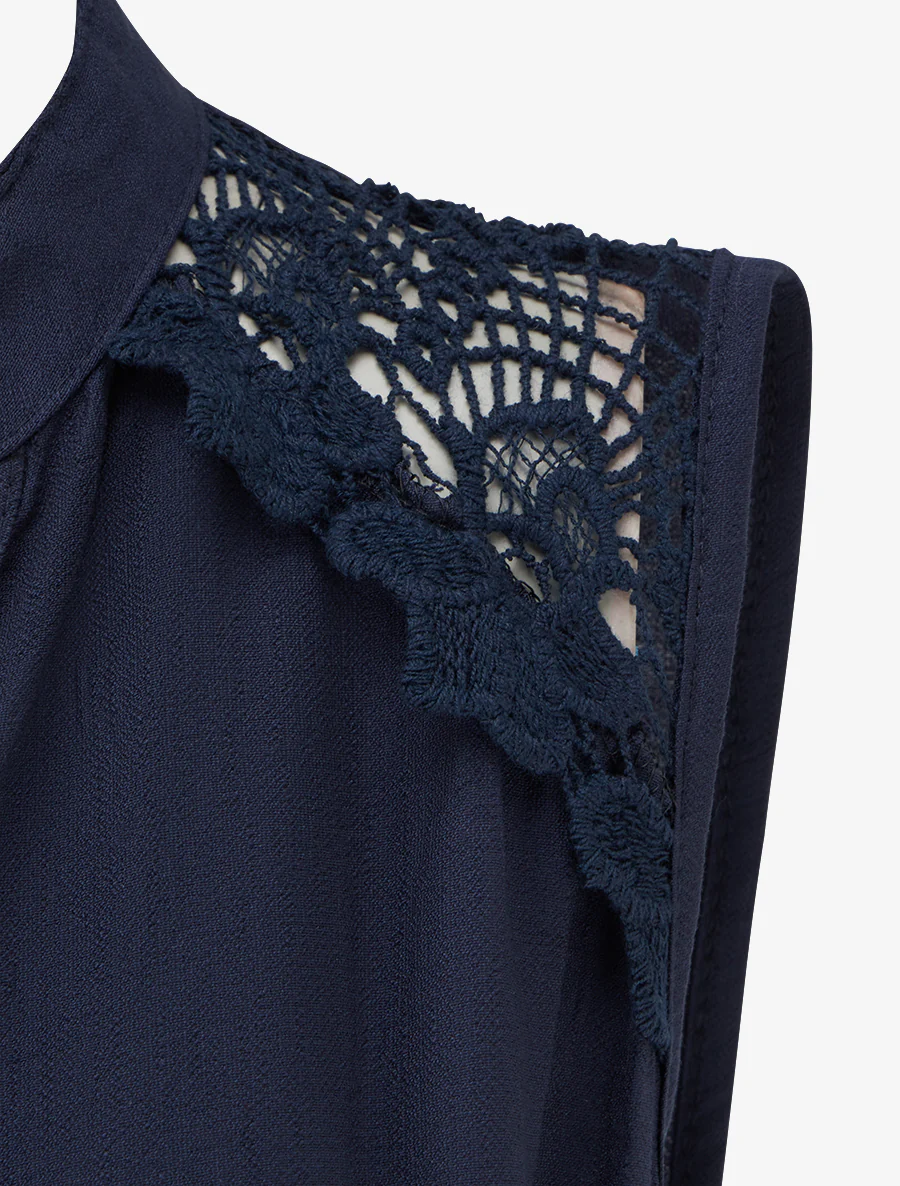 Mouwloze midi-jurk met knopen - Marine - Image 3