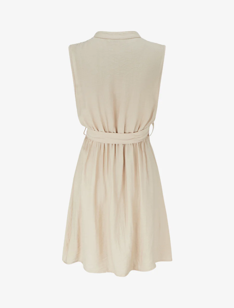 Mouwloze midi-jurk met knopen - Beige - Image 2