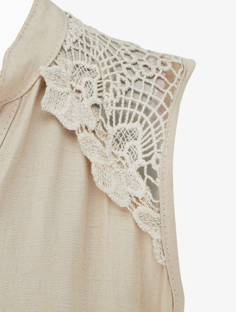 Mouwloze midi-jurk met knopen - Beige - Image 3