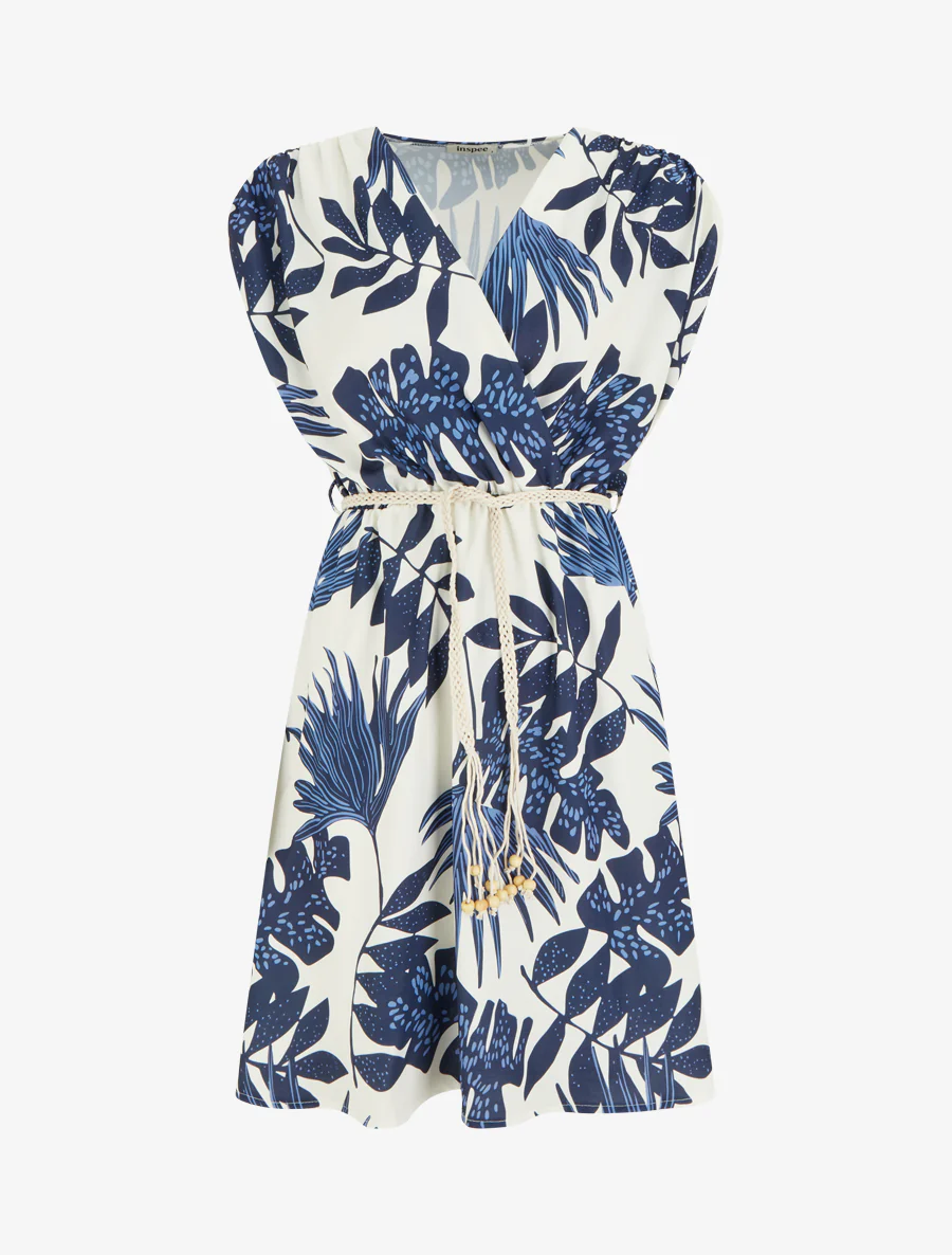 Mouwloze midi-jurk met tropische print - Marine