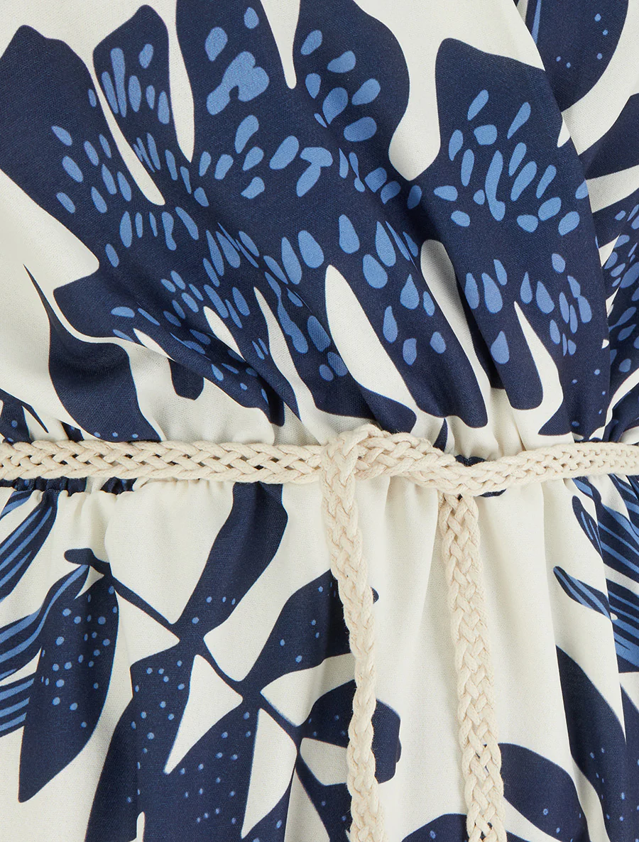 Mouwloze midi-jurk met tropische print - Marine - Image 3