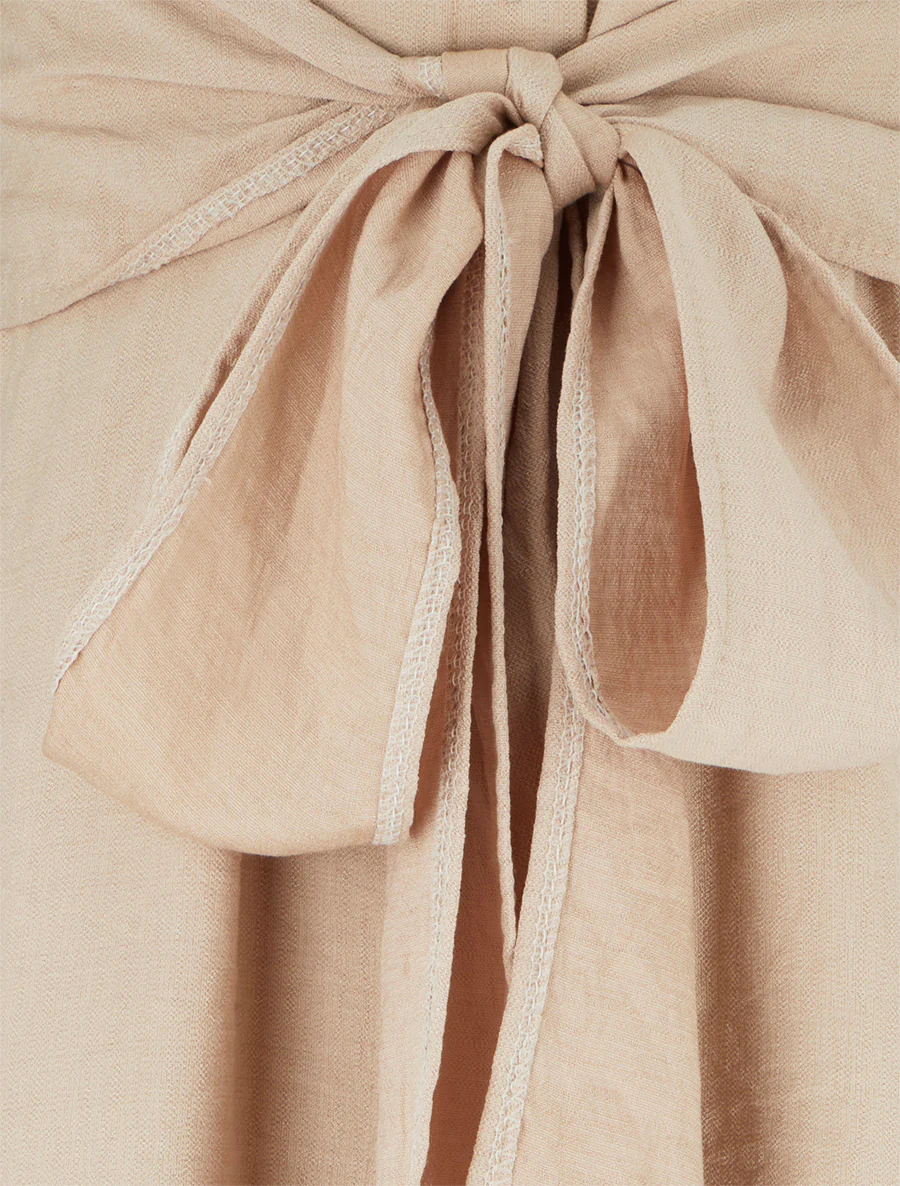 Mouwloze overhemdjurk met strikbanden - Beige - Image 3