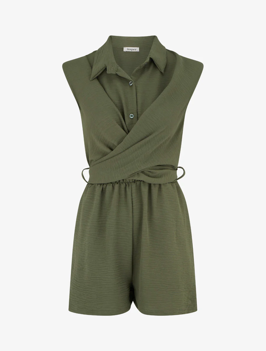Mouwloze overslag jumpsuit - Kaki