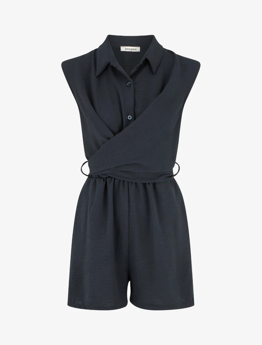 Mouwloze overslag jumpsuit - Marine