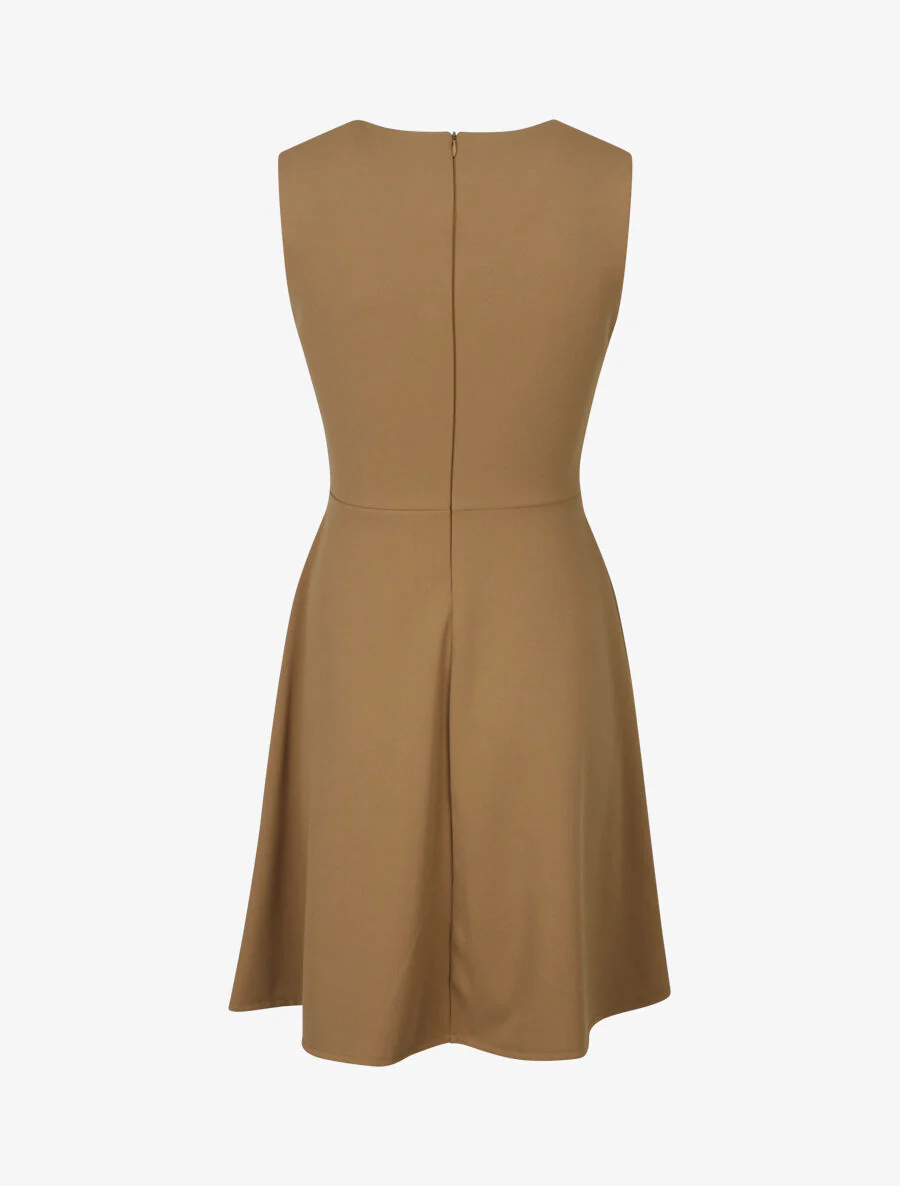 Mouwloze plooirok met ronde knoopdetail - Camel - Image 2
