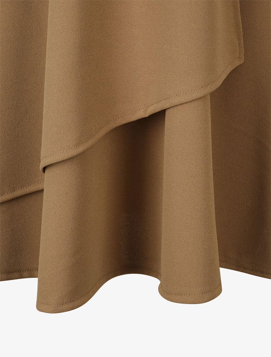 Mouwloze plooirok met ronde knoopdetail - Camel - Image 3