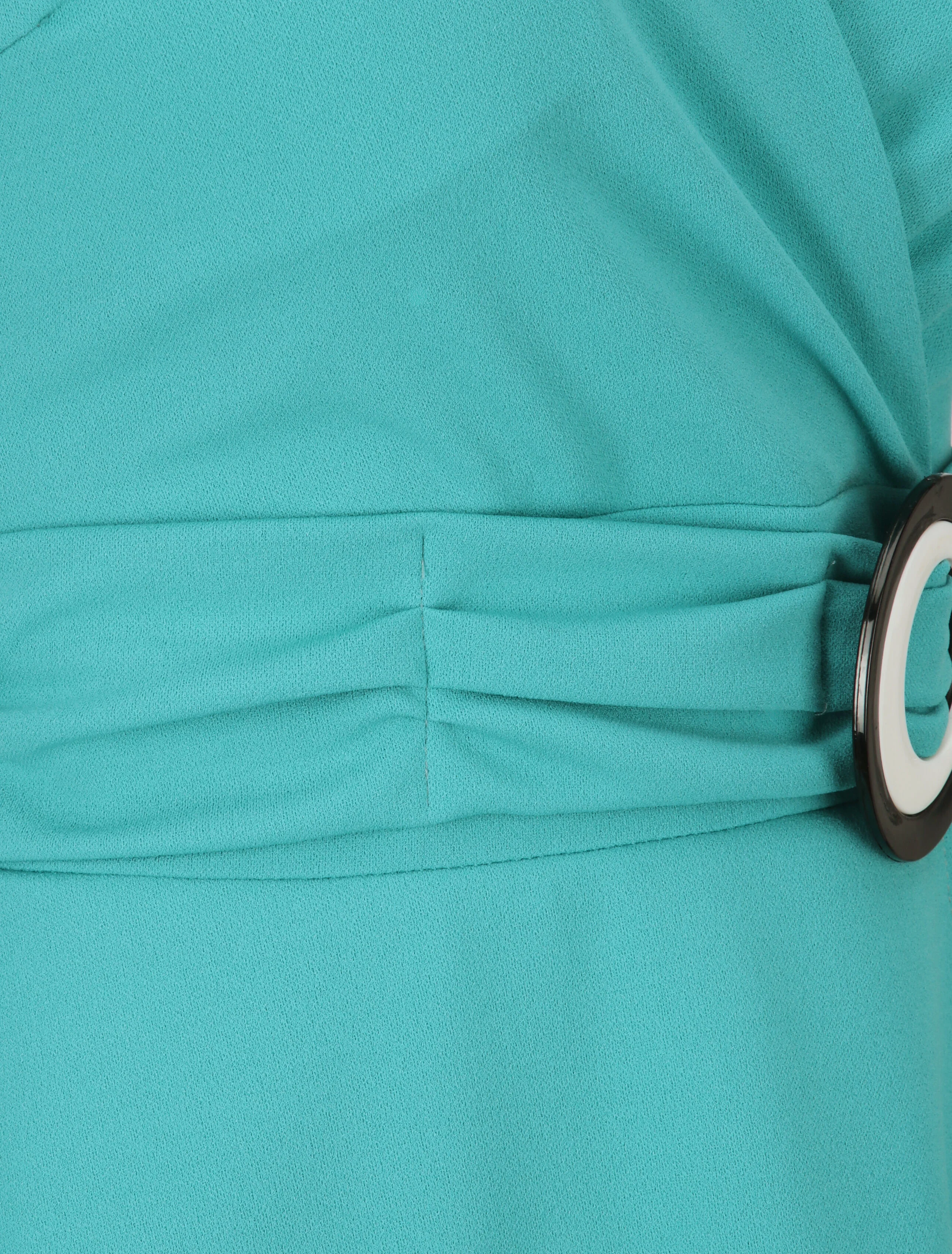 Mouwloze plooirok met ronde knoopdetail - Turkoois - Image 3