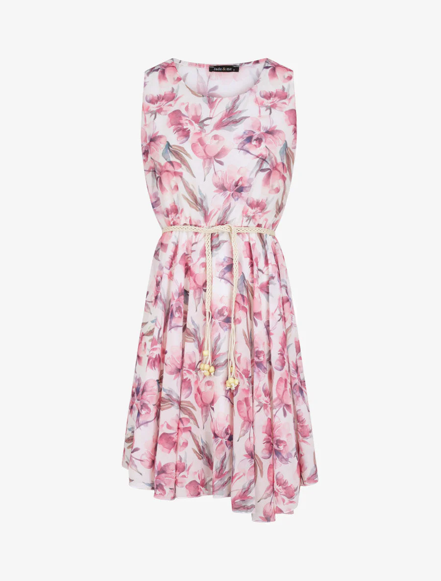Mouwloze romantische bloemenprint plissé rok - wit