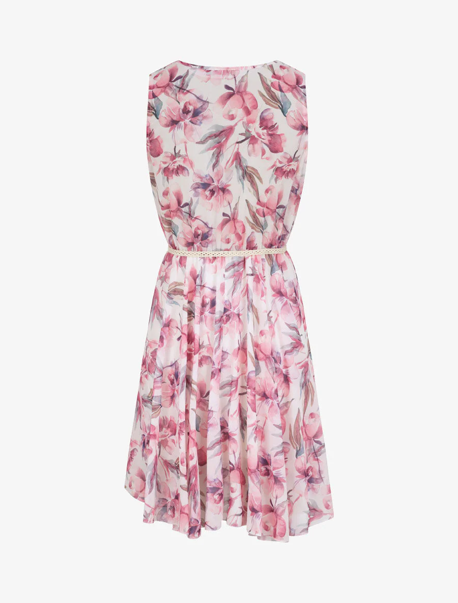 Mouwloze romantische bloemenprint plissé rok - wit - Image 2