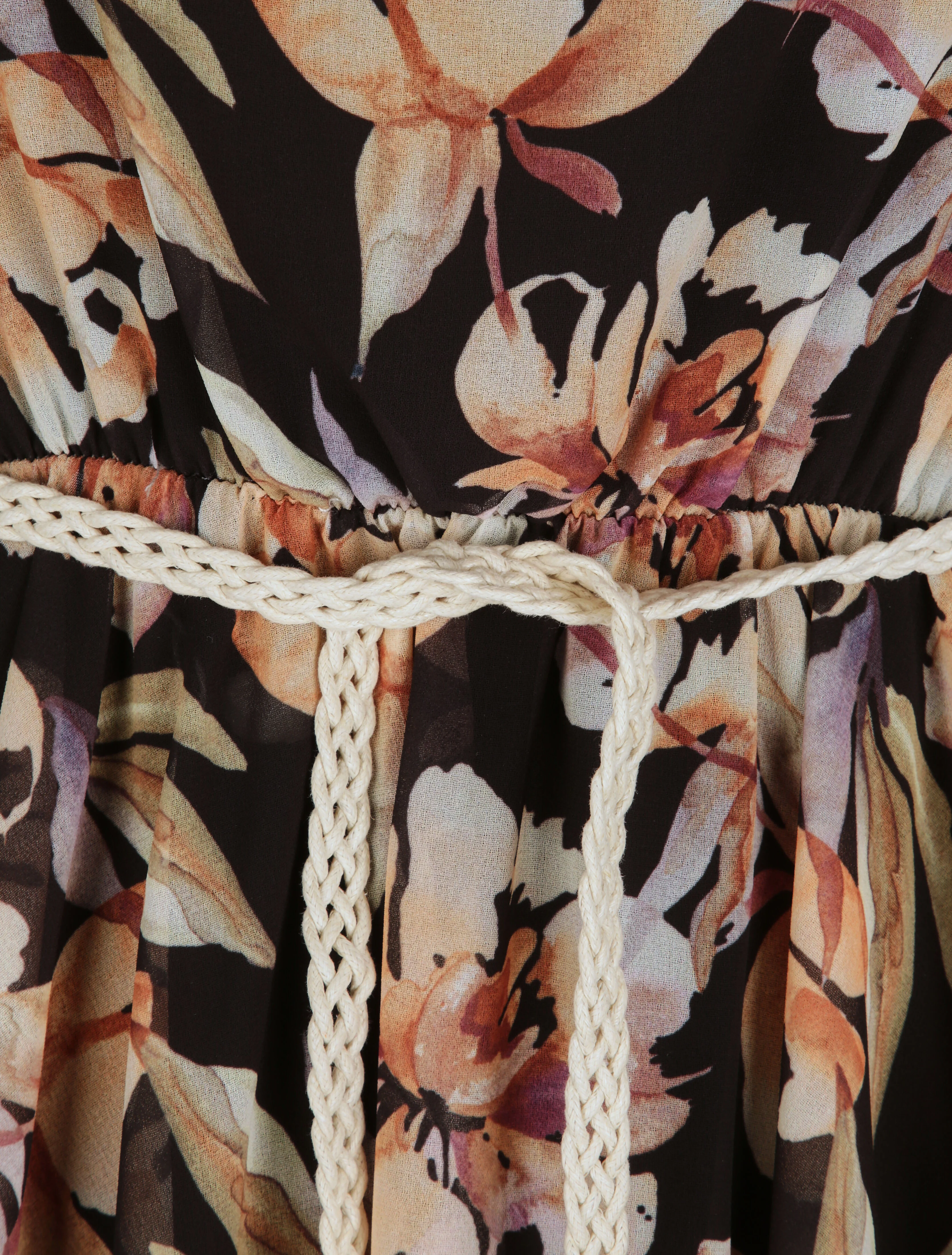 Mouwloze romantische bloemenprint plissé rok - Zwart - Image 3