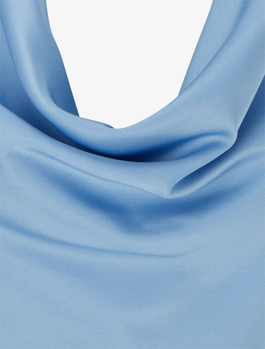 Mouwloze satijnen top met watervalhals - Lichtblauw - Image 3
