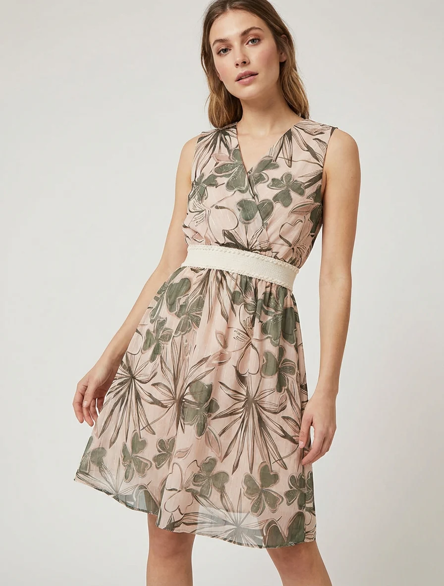 Mouwloze skaterjurk met bloemenprint - Kaki - Image 4