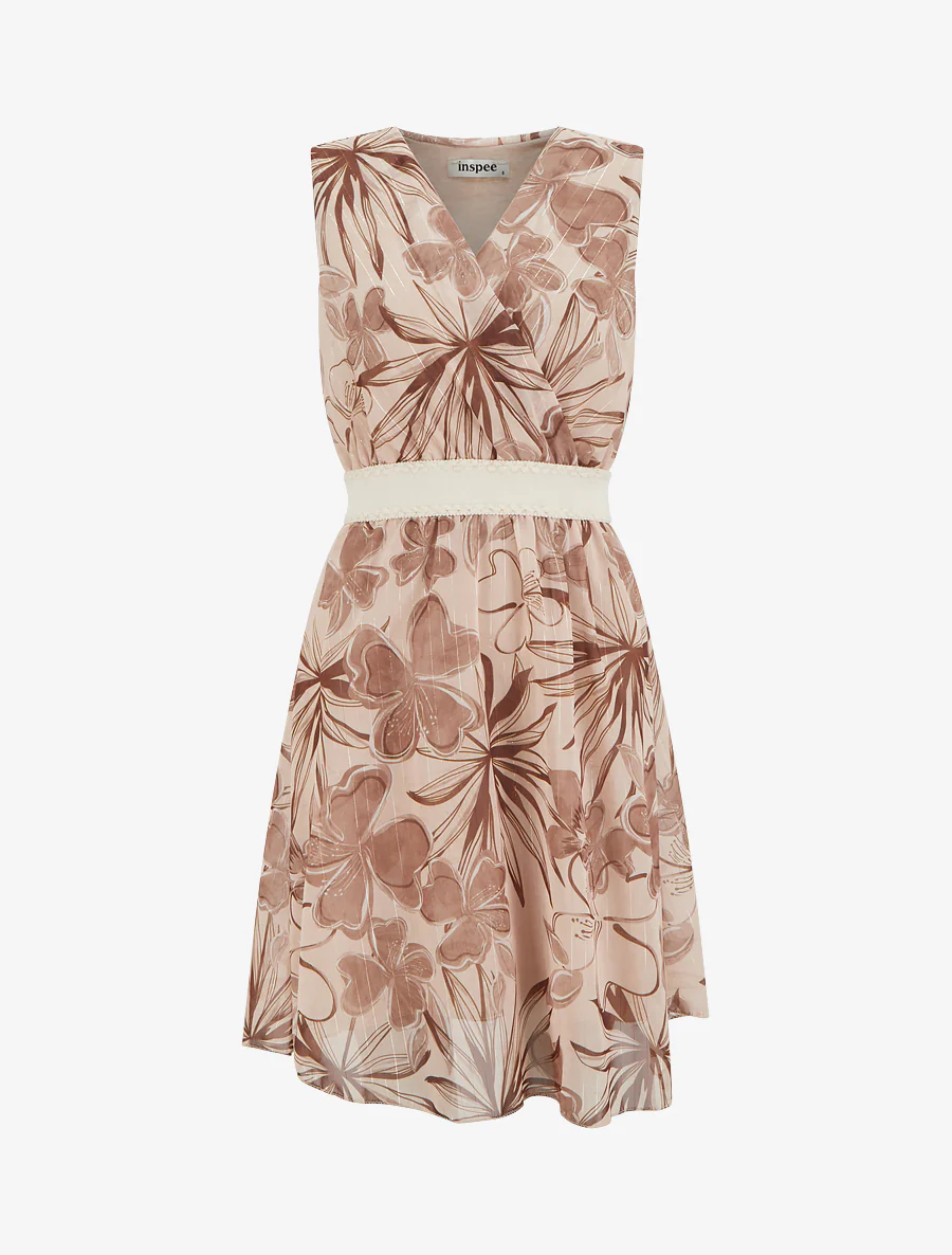 Mouwloze skaterjurk met bloemenprint - Bruin