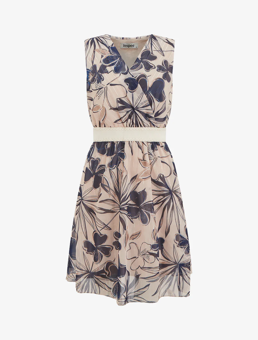 Mouwloze skaterjurk met bloemenprint - Marine
