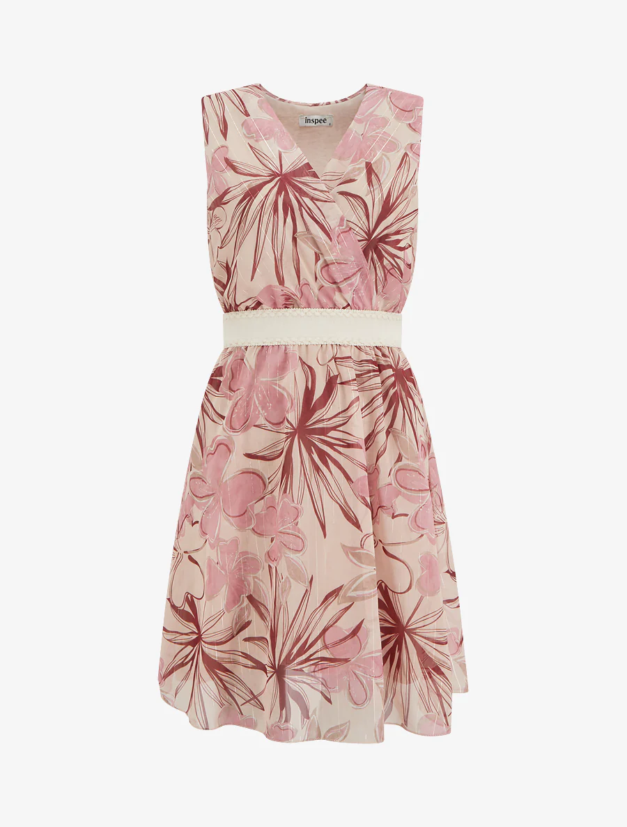 Mouwloze skaterjurk met bloemenprint - Roos
