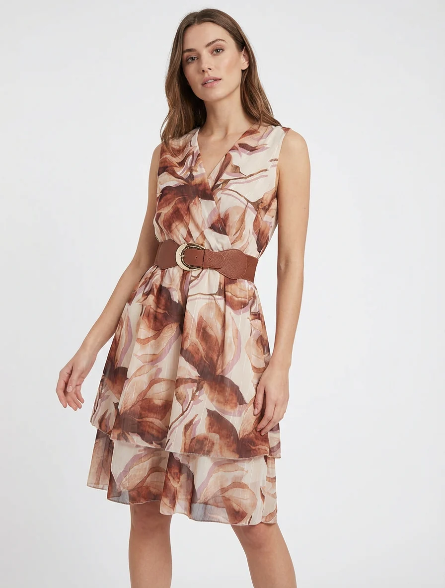 Mouwloze skaterjurk met grote bloemenprint - Bruin - Image 4