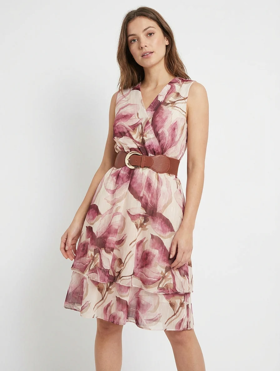 Mouwloze skaterjurk met grote bloemenprint - Oudroze - Image 4