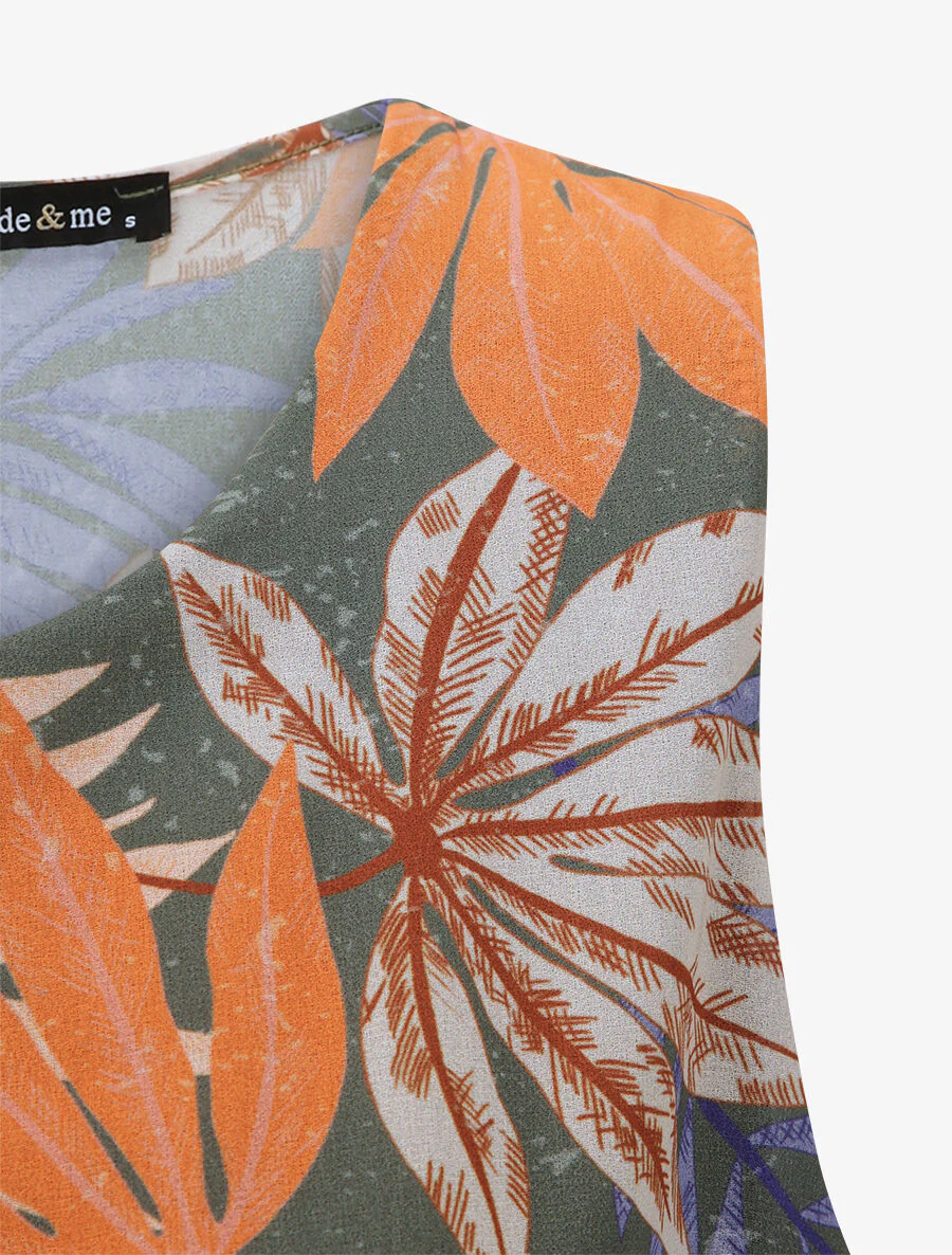 Mouwloze skaterjurk met tropische print - Kakigroen - Image 3