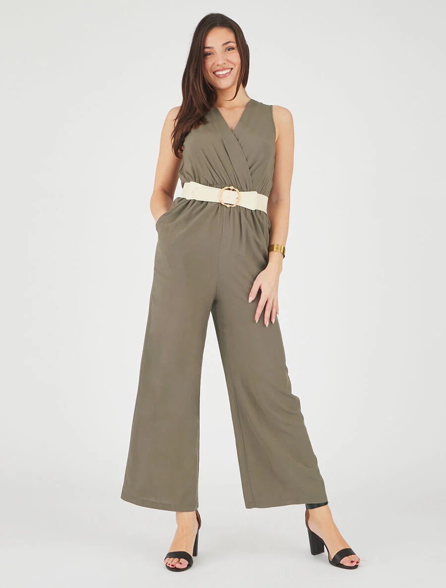 Mouwloze. soepele jumpsuit - Kakigroen - Image 4