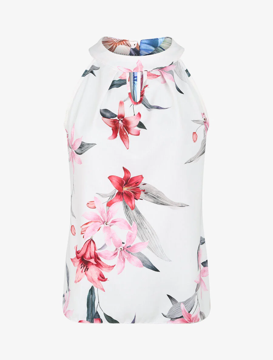Mouwloze top met lelieprint - Wit