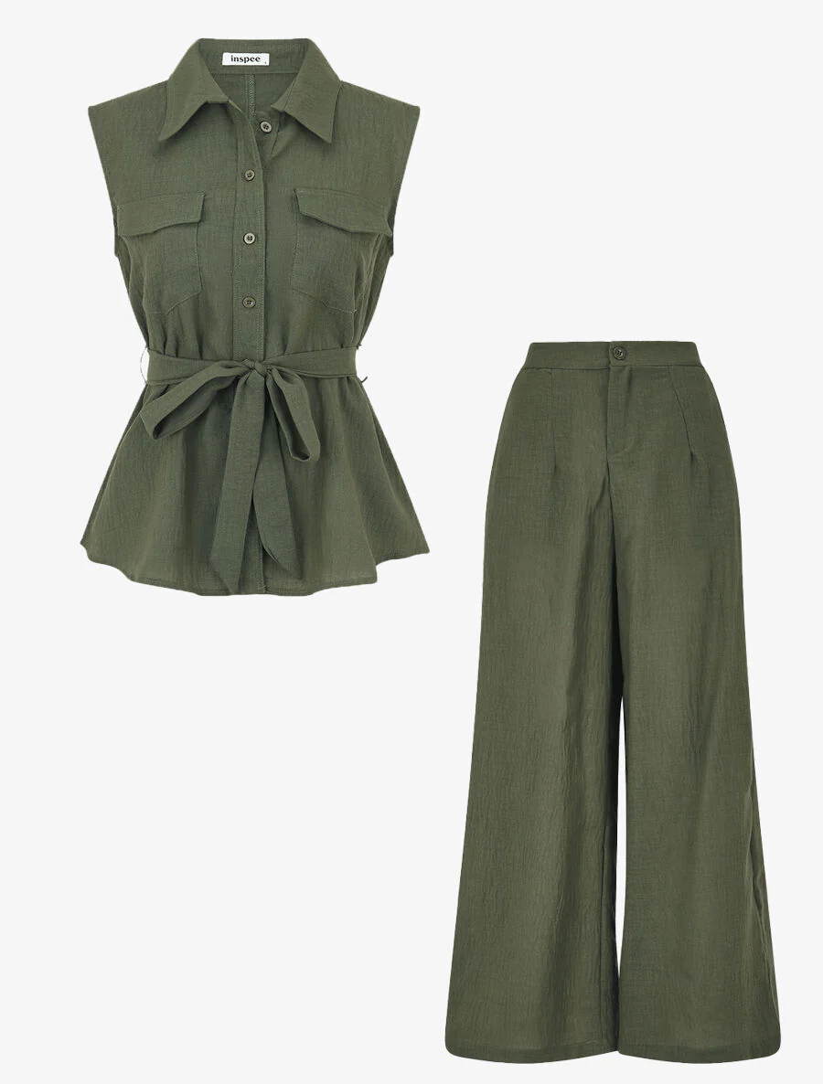 Mouwloze top en broek - Kakigroen
