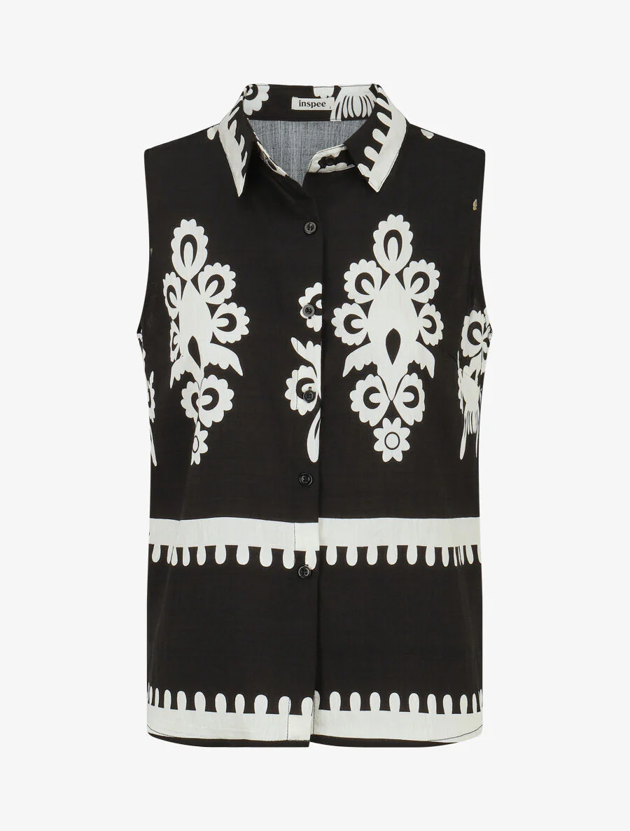 Mouwloze top en broek met ikatprint - zwart - Image 2