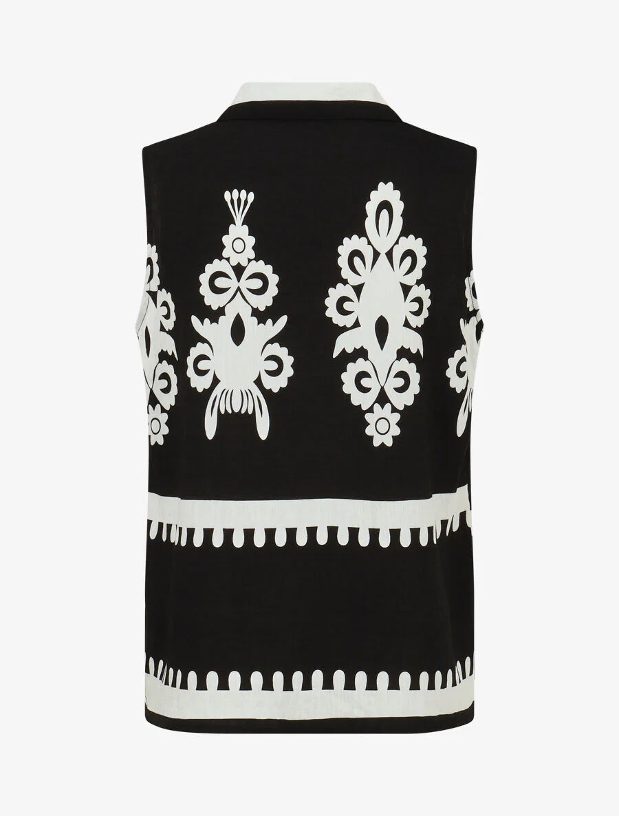 Mouwloze top en broek met ikatprint - zwart - Image 3