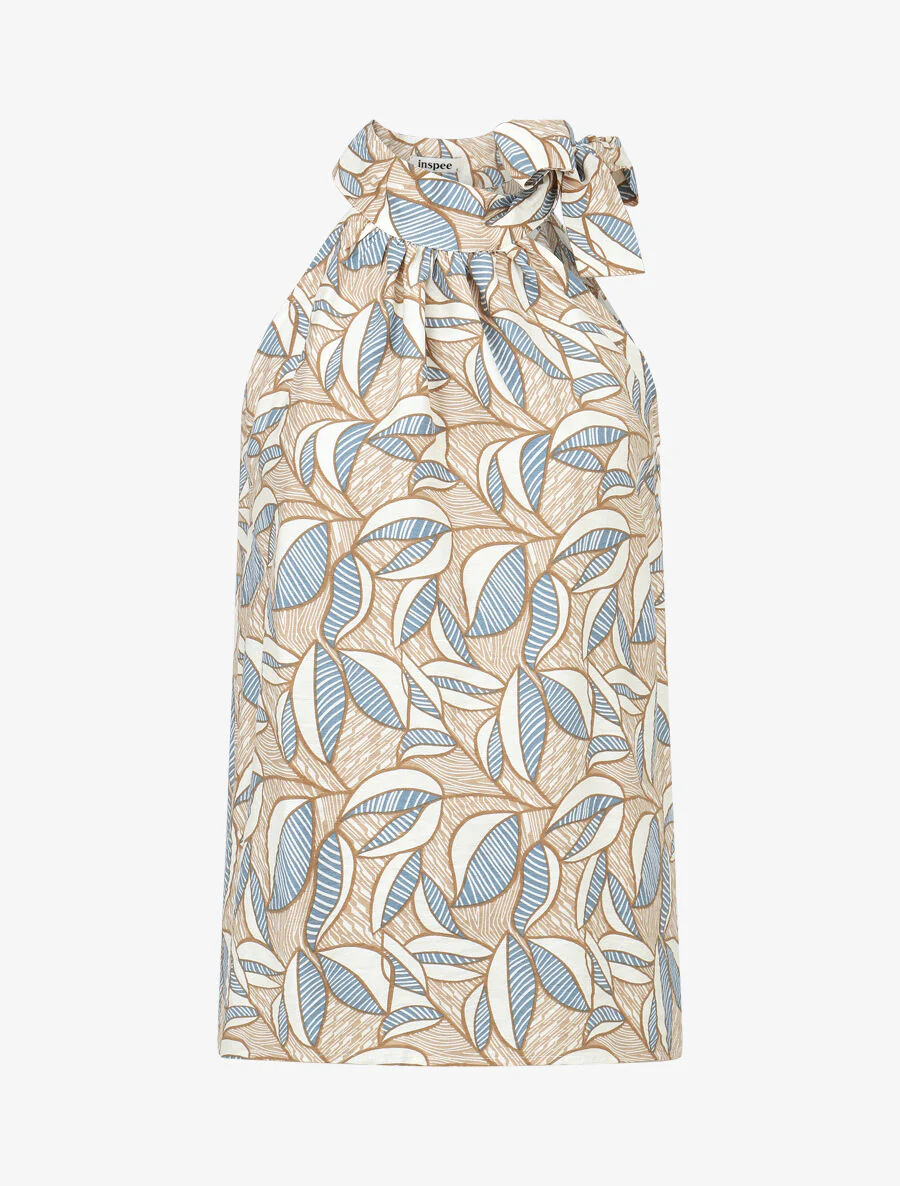 Mouwloze top en broek met waxprint - beige - Image 2