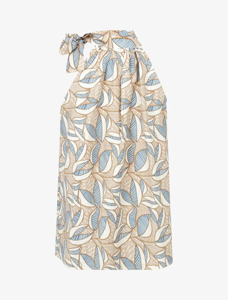 Mouwloze top en broek met waxprint - beige - Image 3