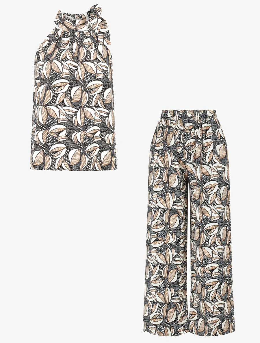 Mouwloze top en broek met waxprint - zwart