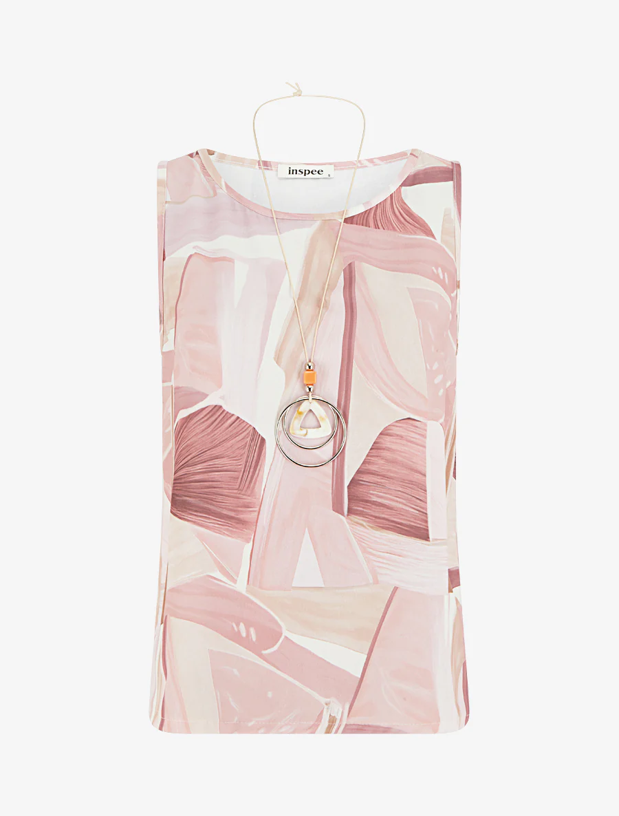 Mouwloze top met abstracte print - Roos