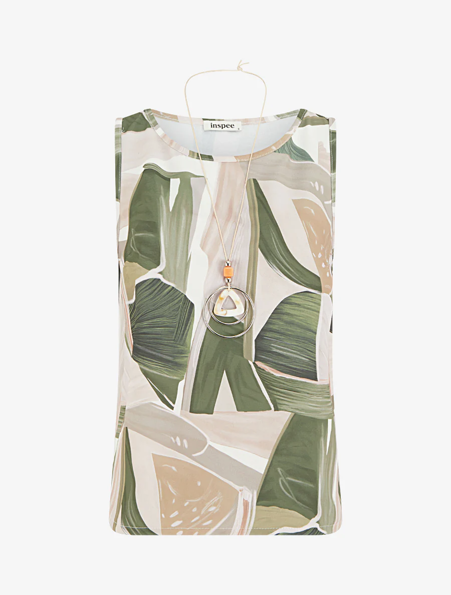 Mouwloze top met abstracte print - Kaki
