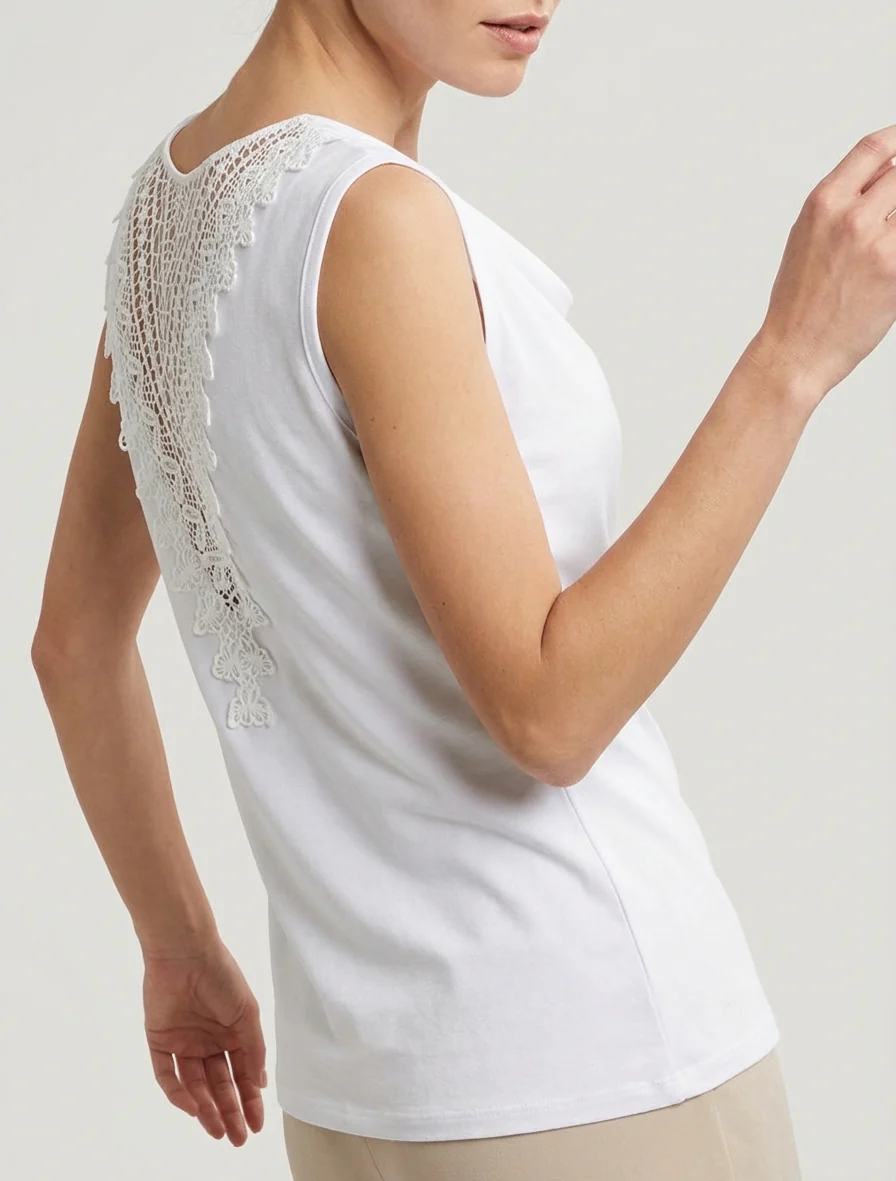 Mouwloze top met borduursel op de rug - Wit - Image 4