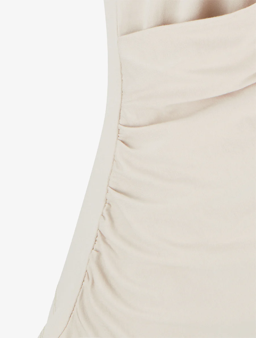 Mouwloze top met drapeereffect en sierlijke bandjes. - Beige - Image 3