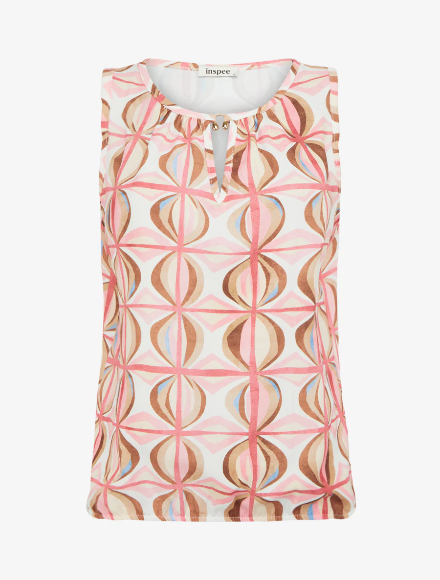 Mouwloze top met fantasieprint - Roos