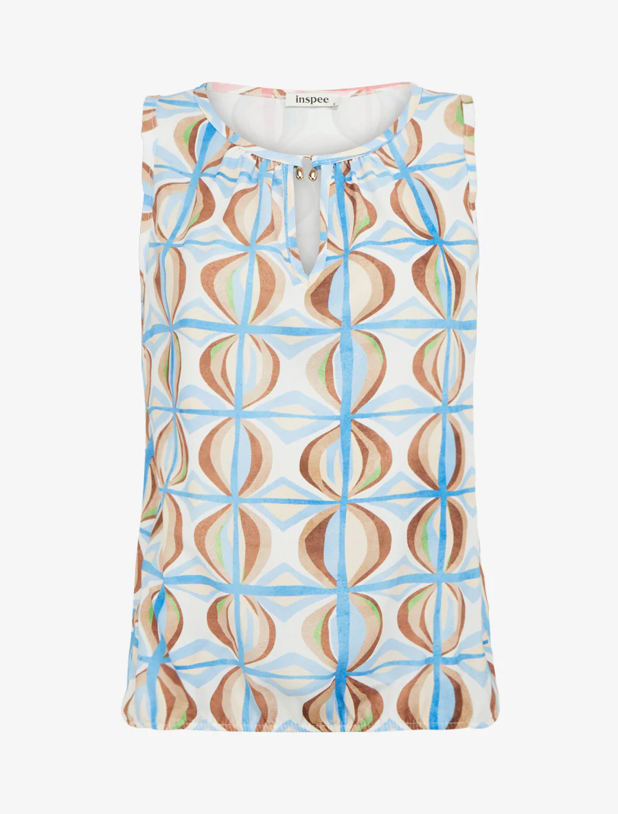 Mouwloze top met fantasieprint - Lichtblauw