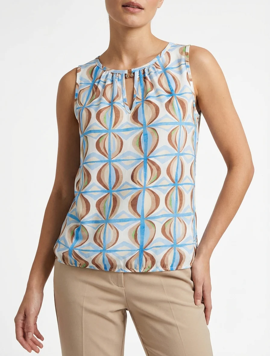 Mouwloze top met fantasieprint - Lichtblauw - Image 4