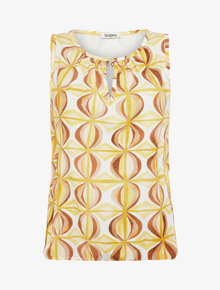 Mouwloze top met fantasieprint - Geel