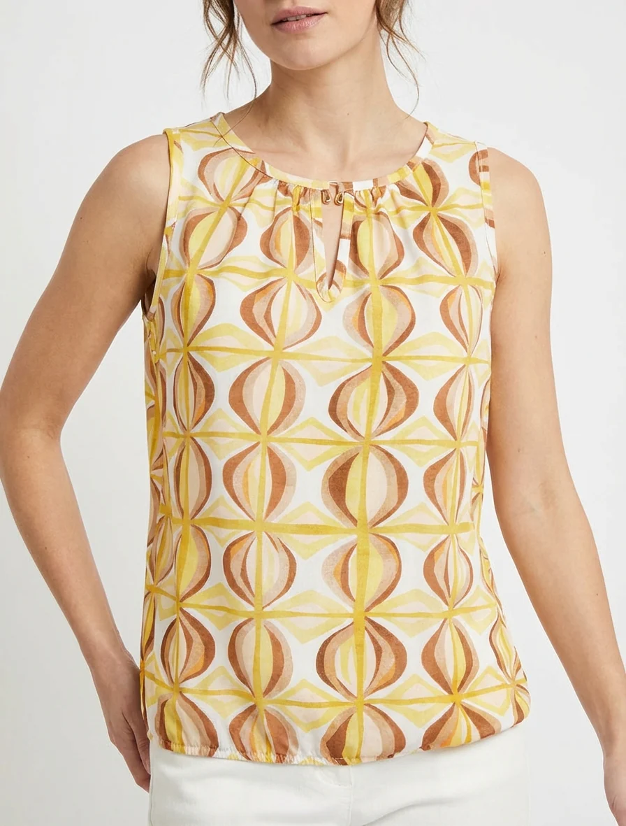 Mouwloze top met fantasieprint - Geel - Image 4
