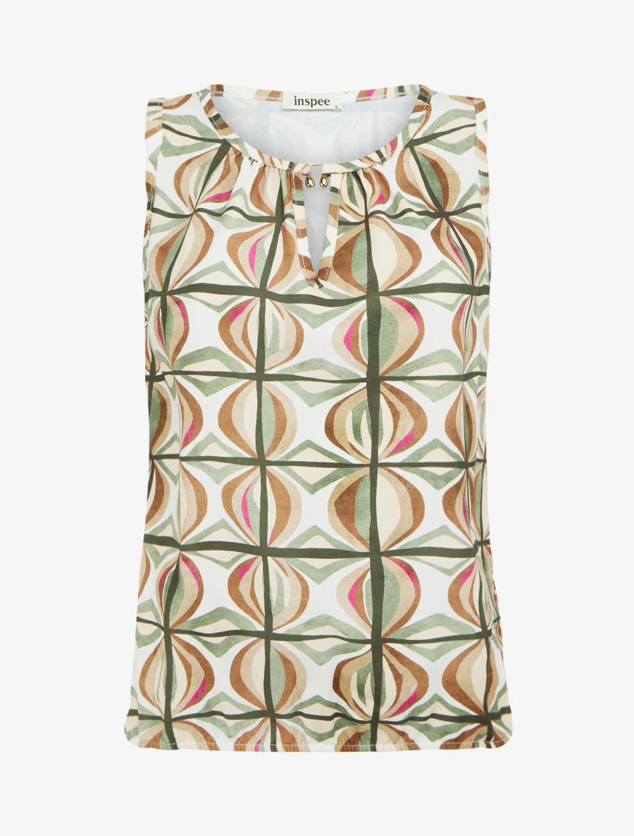 Mouwloze top met fantasieprint - Kaki