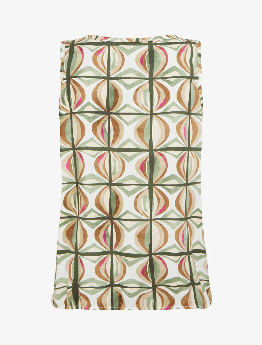 Mouwloze top met fantasieprint - Kaki - Image 2