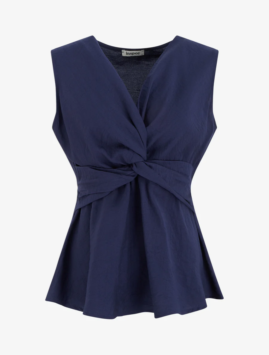 Mouwloze top met gedraaid effect - Marine