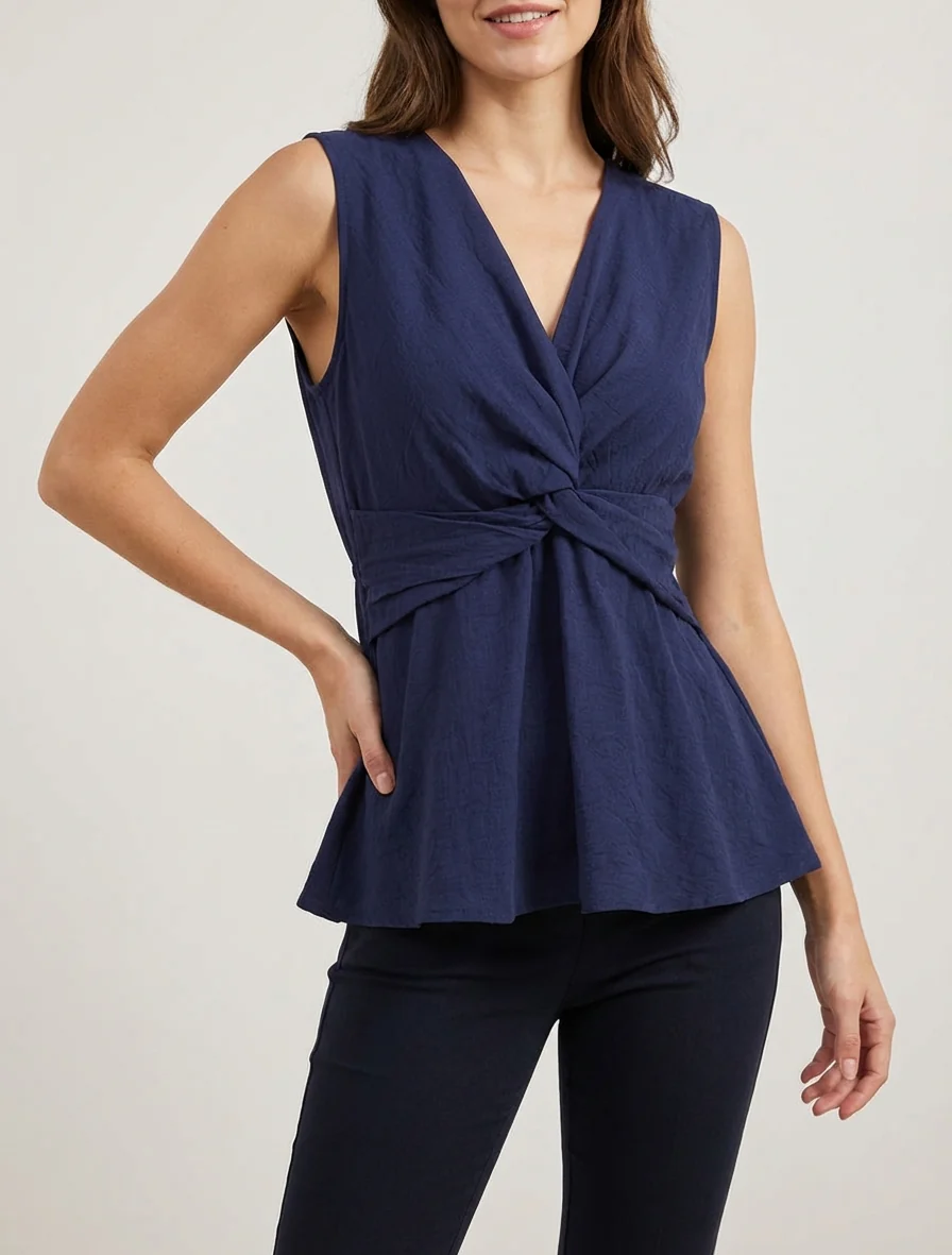 Mouwloze top met gedraaid effect - Marine - Image 4