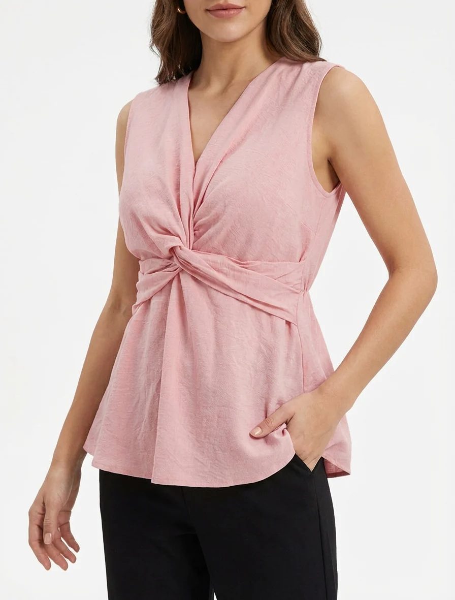 Mouwloze top met gedraaid effect - Roos - Image 4